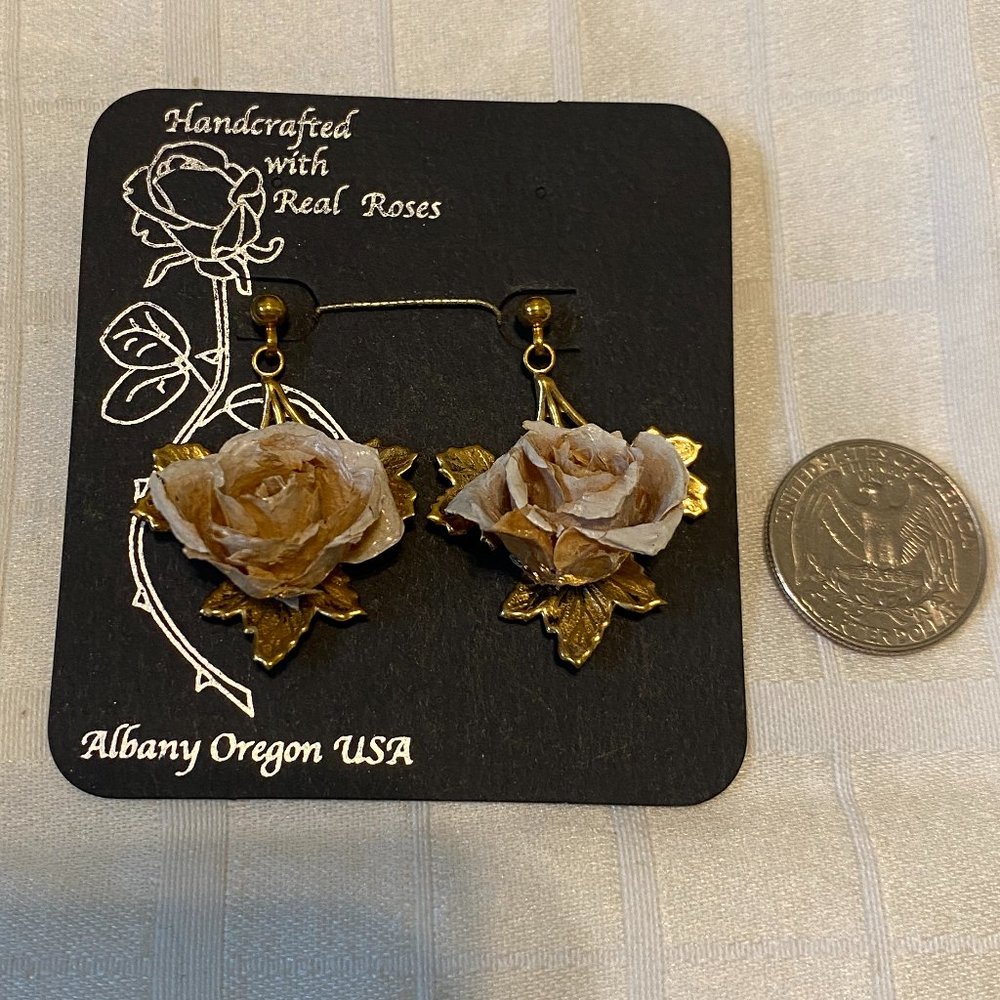 Vintage Resin Dipped Rose Petal Drop Earrings